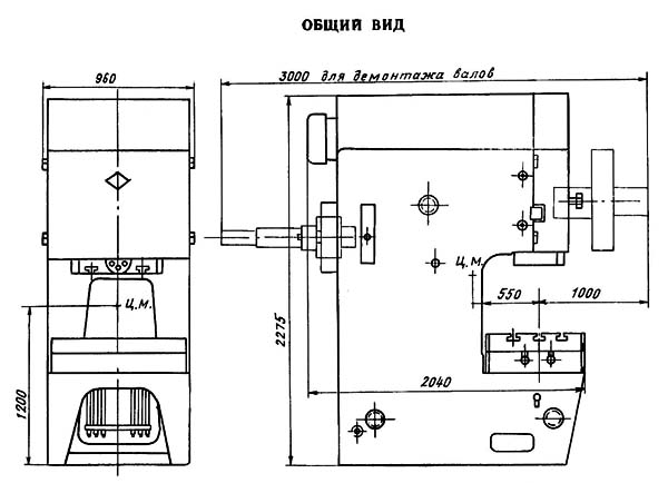 КЕ2130 Габаритные розміри однокривошипного пресса КЕ2130А открытого ненаклоняемого